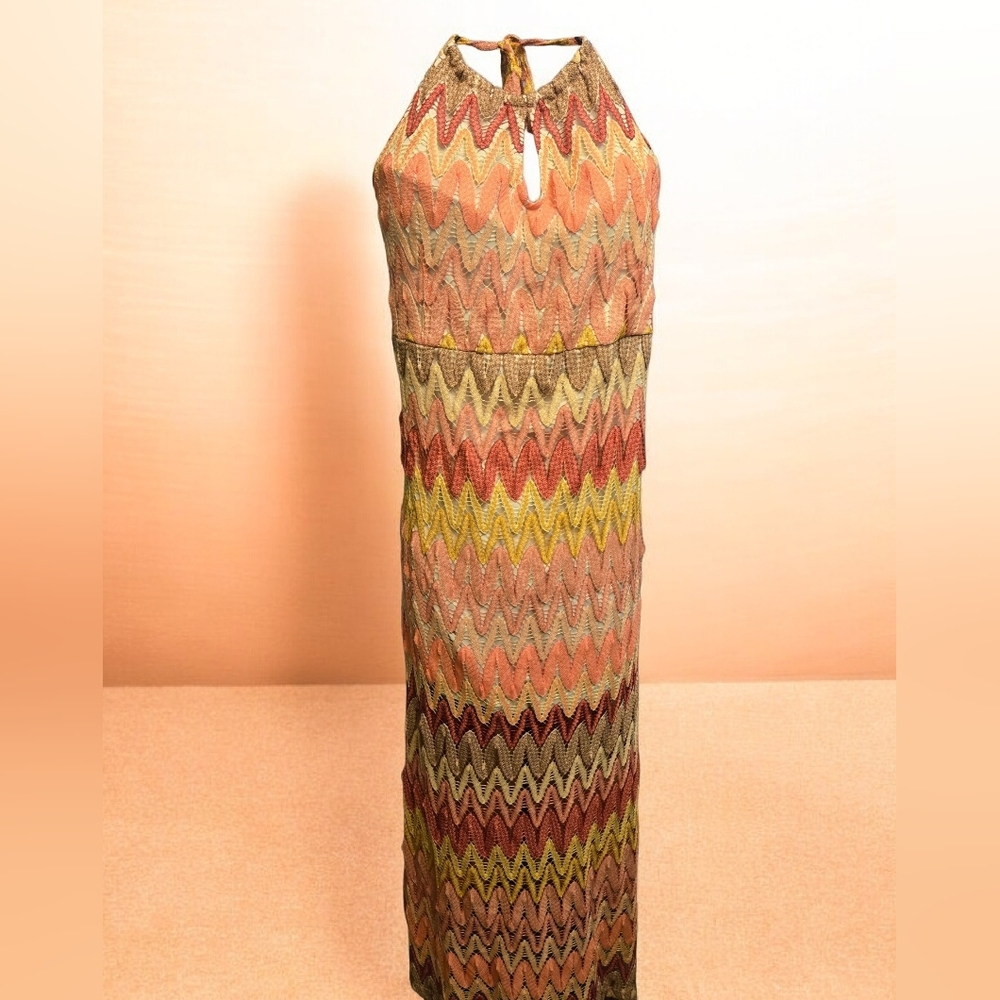 Multicolor Chevron Maxi Halter Dress Size 3X - Picture 3 of 4